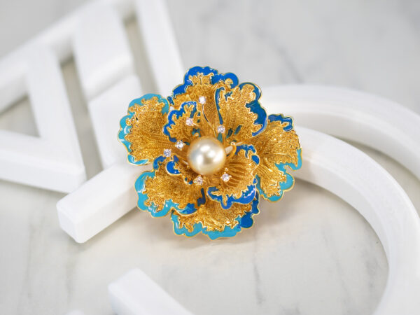 Golden Pearl Peony Statement Brooch