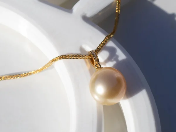 Golden South Sea Pearl (~12mm) & Diamond Statement Necklace