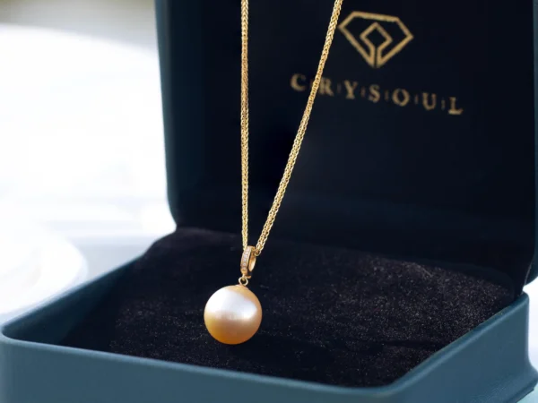 Golden South Sea Pearl (~12mm) & Diamond Statement Necklace