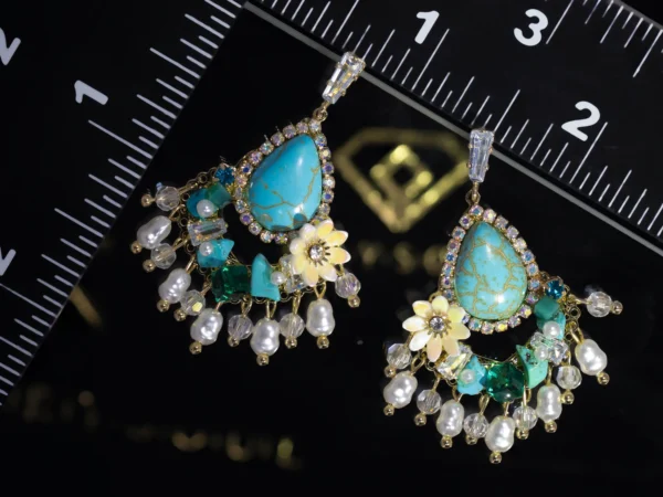 Turquoise & Pearl Chandelier Earrings