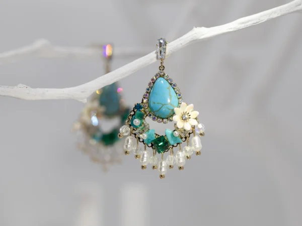 Turquoise & Pearl Chandelier Earrings