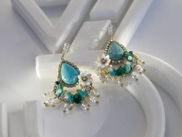 Turquoise & Pearl Chandelier Earrings