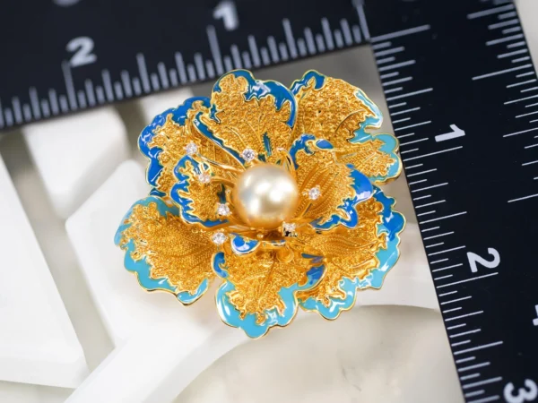 Golden Pearl Peony Statement Brooch