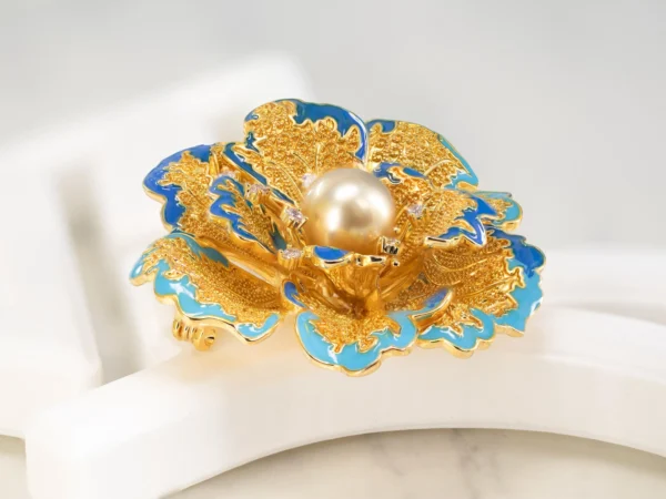 Golden Pearl Peony Statement Brooch