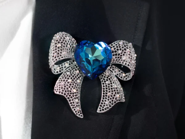 Swarovski Crystal Ocean Heart Bow Brooch