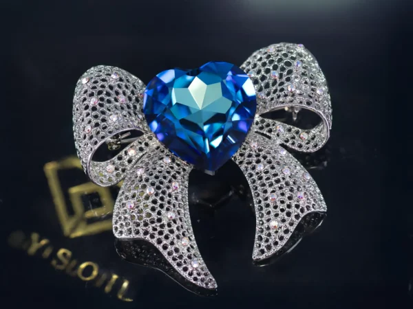 Swarovski Crystal Ocean Heart Bow Brooch