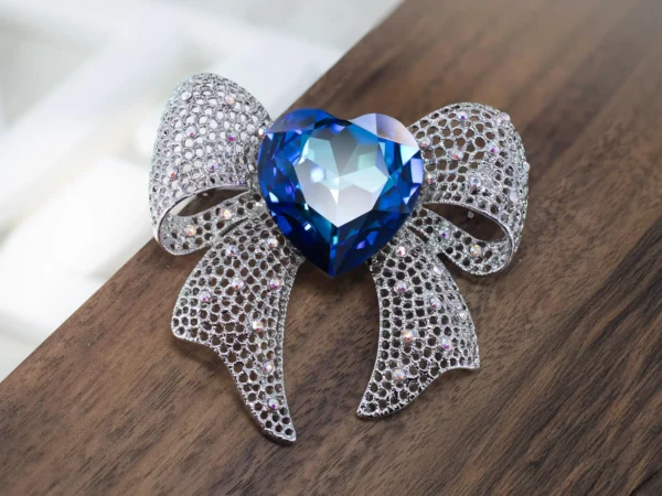 Swarovski Crystal Ocean Heart Bow Brooch