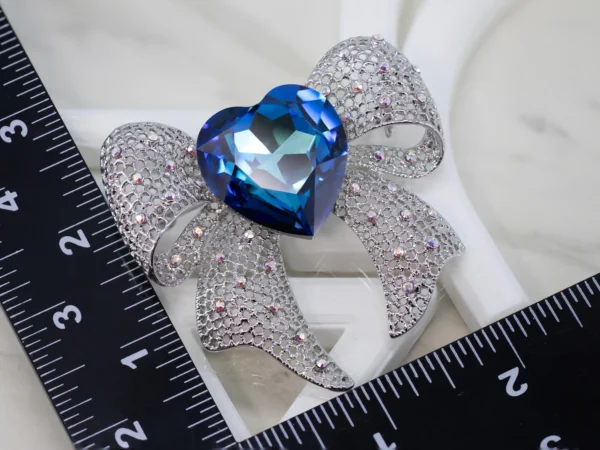 Swarovski Crystal Ocean Heart Bow Brooch