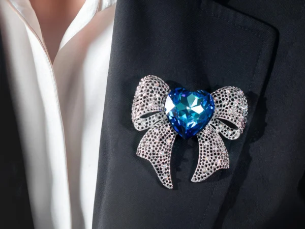Swarovski Crystal Ocean Heart Bow Brooch