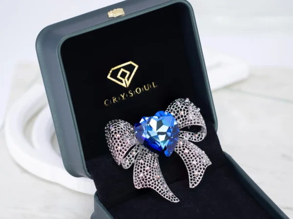 Swarovski Crystal Ocean Heart Bow Brooch
