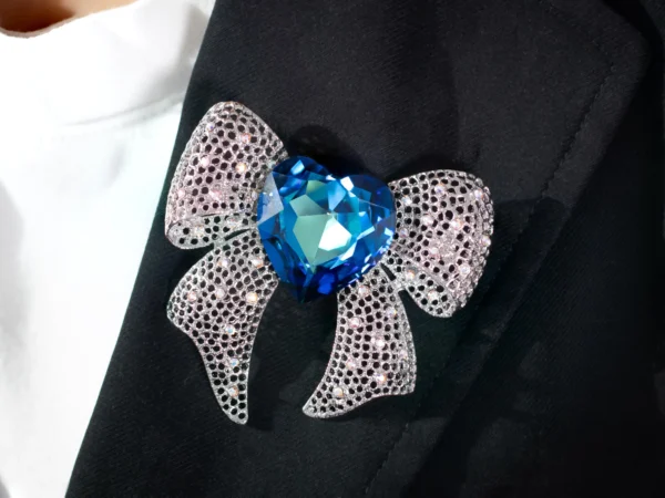 Swarovski Crystal Ocean Heart Bow Brooch