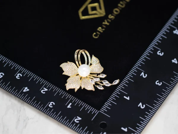 Pavé Crystal & Pearl Floral Brooch