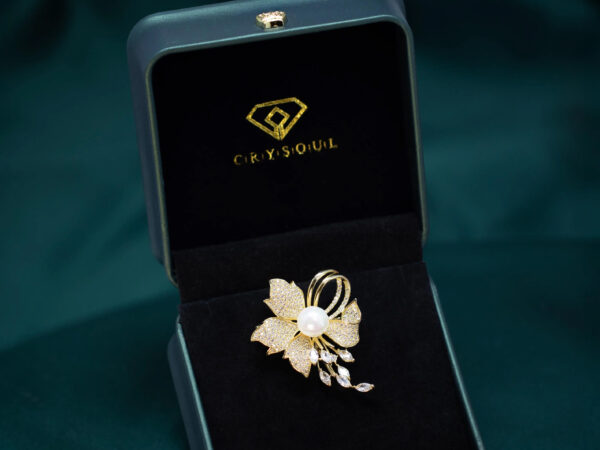 Pavé Crystal & Pearl Floral Brooch