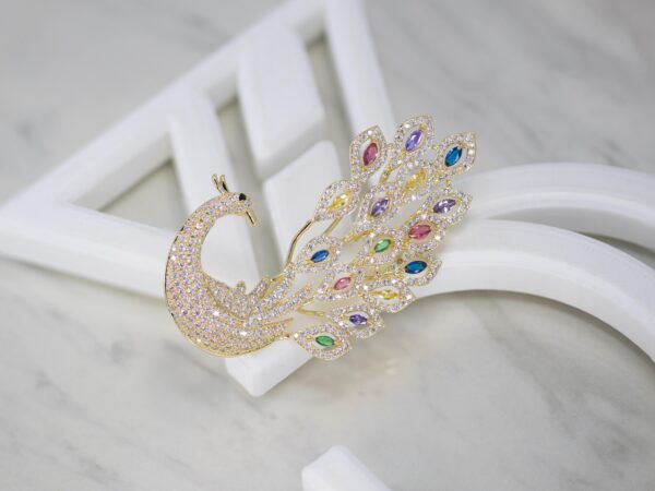 Rainbow Peacock Brooch