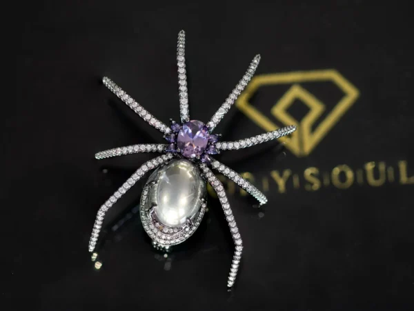 Amethyst Crystal Spider Brooch