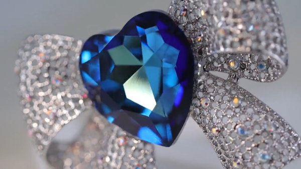 Swarovski Crystal Ocean Heart Bow Brooch